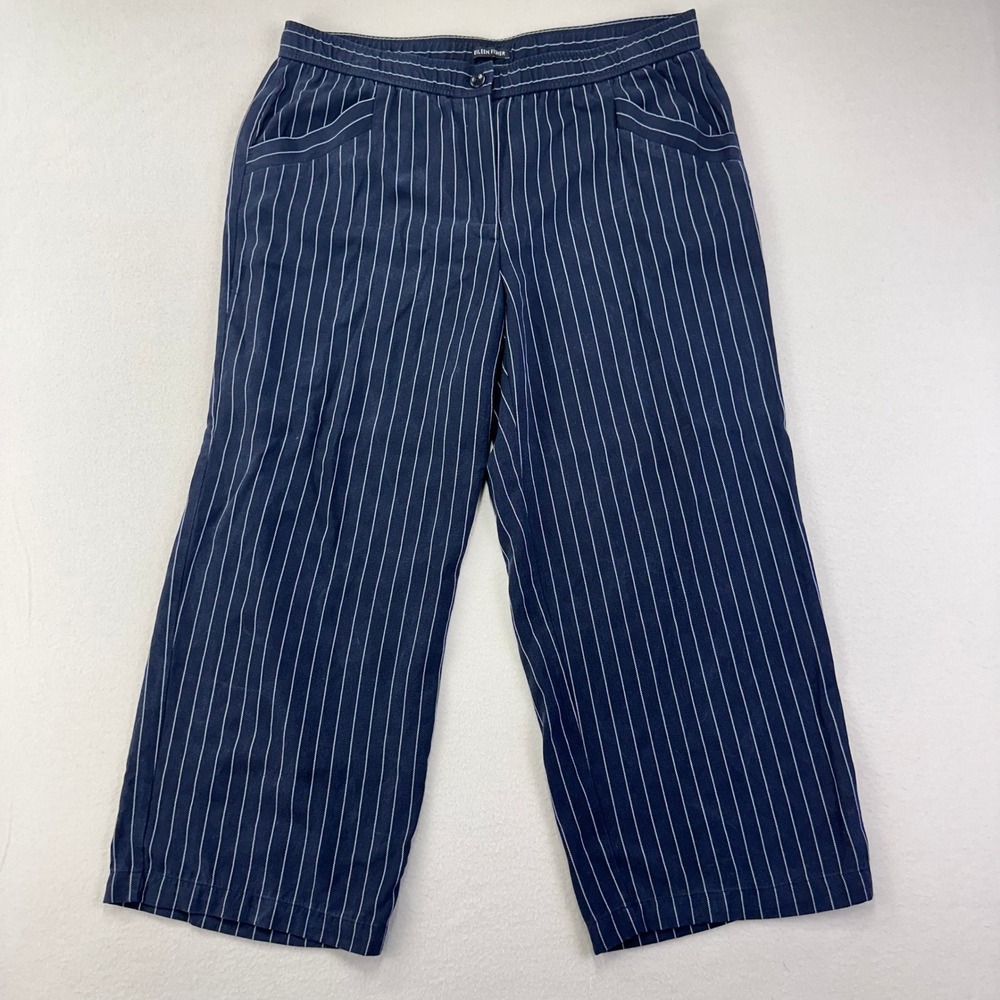 Eileen Fisher Navy Striped Wide Leg Pants